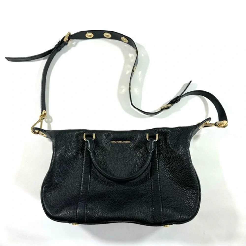 Michael Kors Raven Leather Satchel Bag Purse Black Grommets
